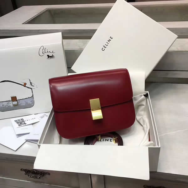 Fake Celine Box Classic Single Shoulder Flip Bag Red Messenger Bag